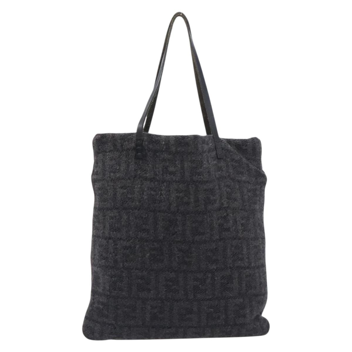 FENDI Zucca Canvas Tote Bag Wool Black Silver Auth 208794A