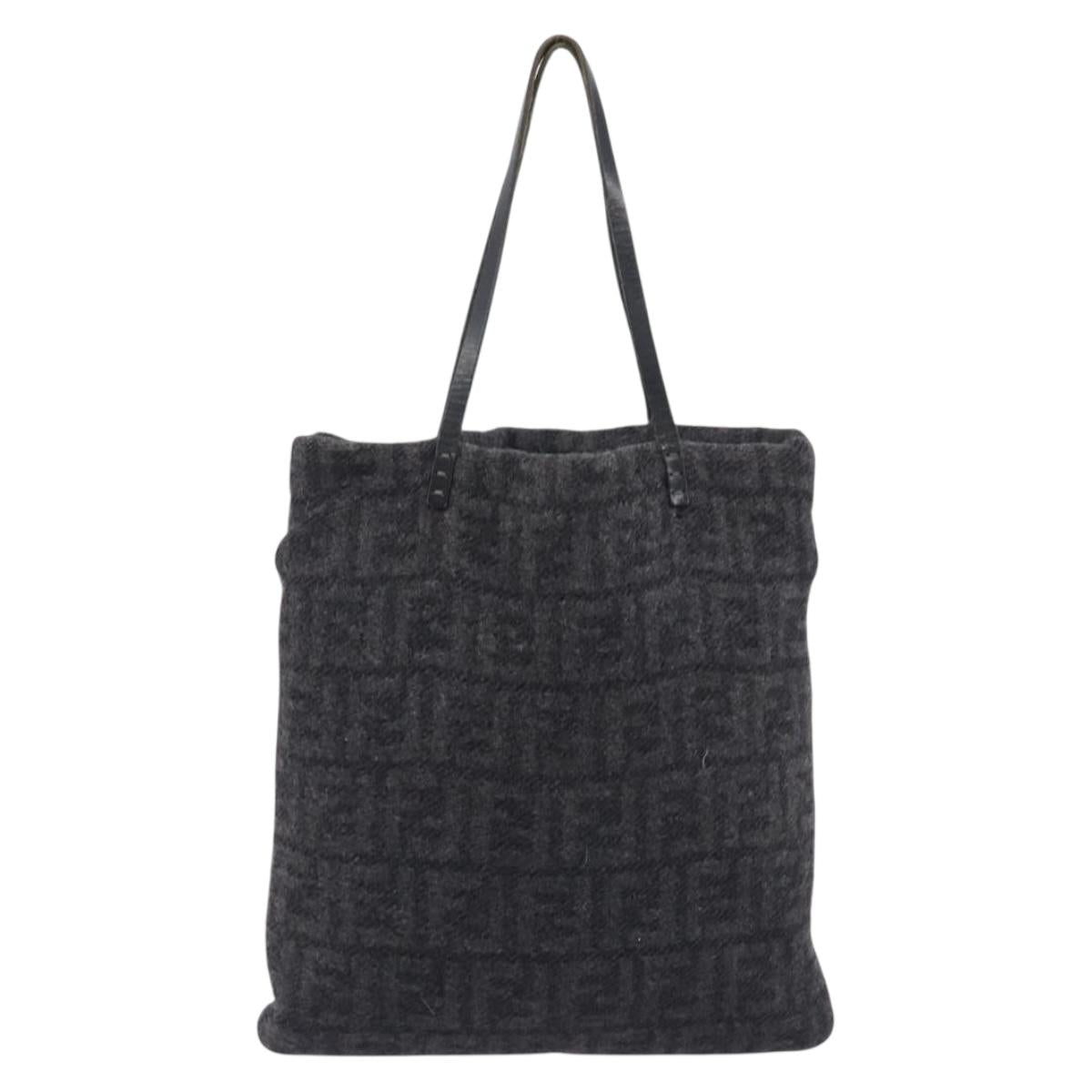 FENDI Zucca Canvas Tote Bag Wool Black Silver Auth 208794A