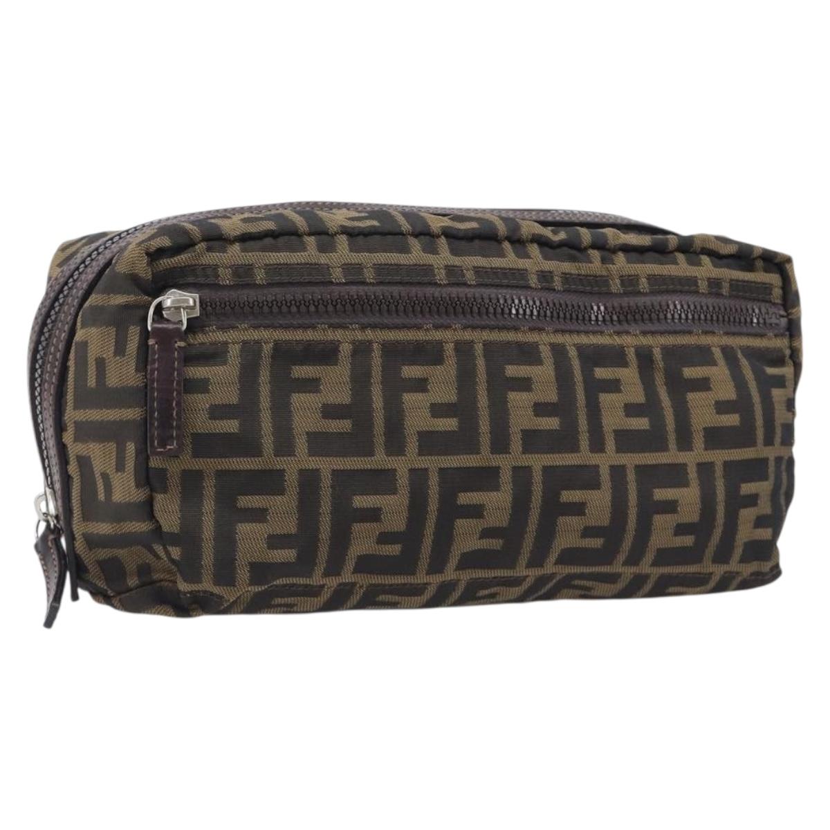 FENDI Zucca Canvas Clutch Bag Black Brown Auth 208796A