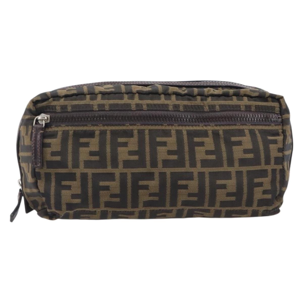 FENDI Zucca Canvas Clutch Bag Black Brown Auth 208796A