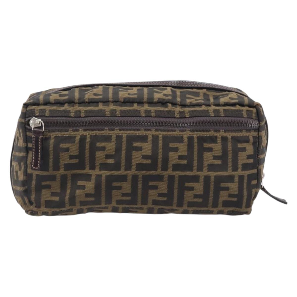 FENDI Zucca Canvas Clutch Bag Black Brown Auth 208796A