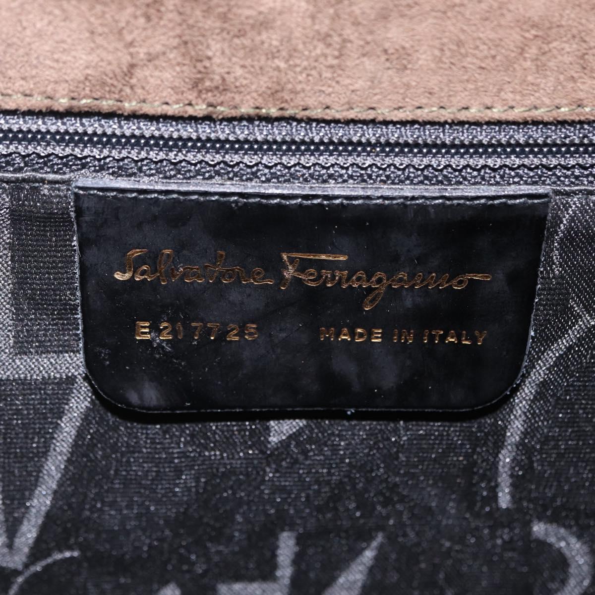Salvatore Ferragamo Shoulder Bag Suede Khaki Gold Auth 208797