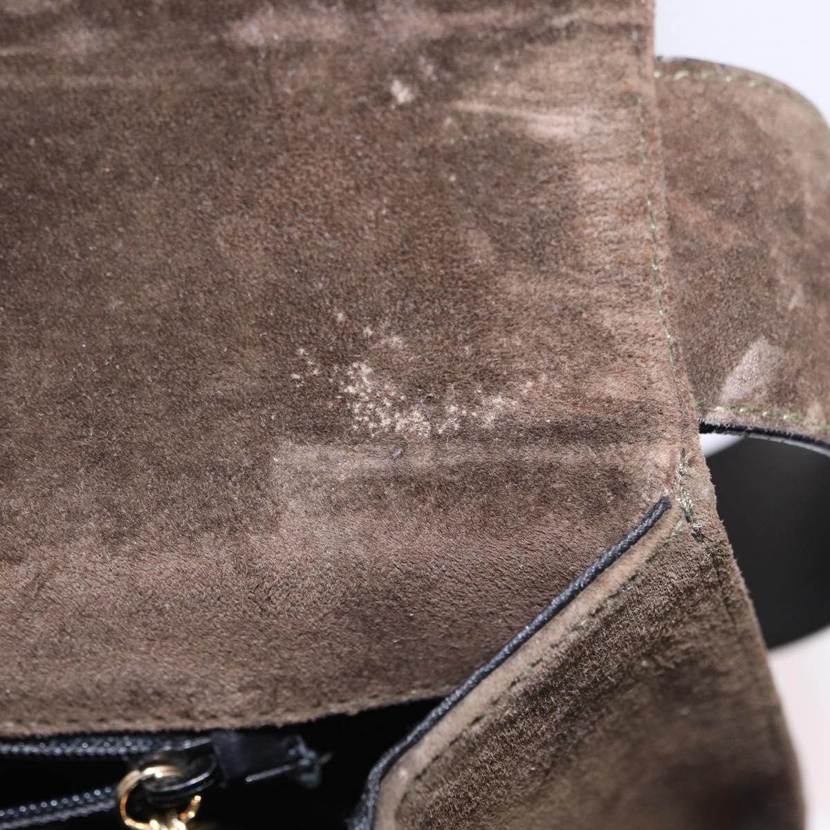 Salvatore Ferragamo Shoulder Bag Suede Khaki Gold Auth 208797