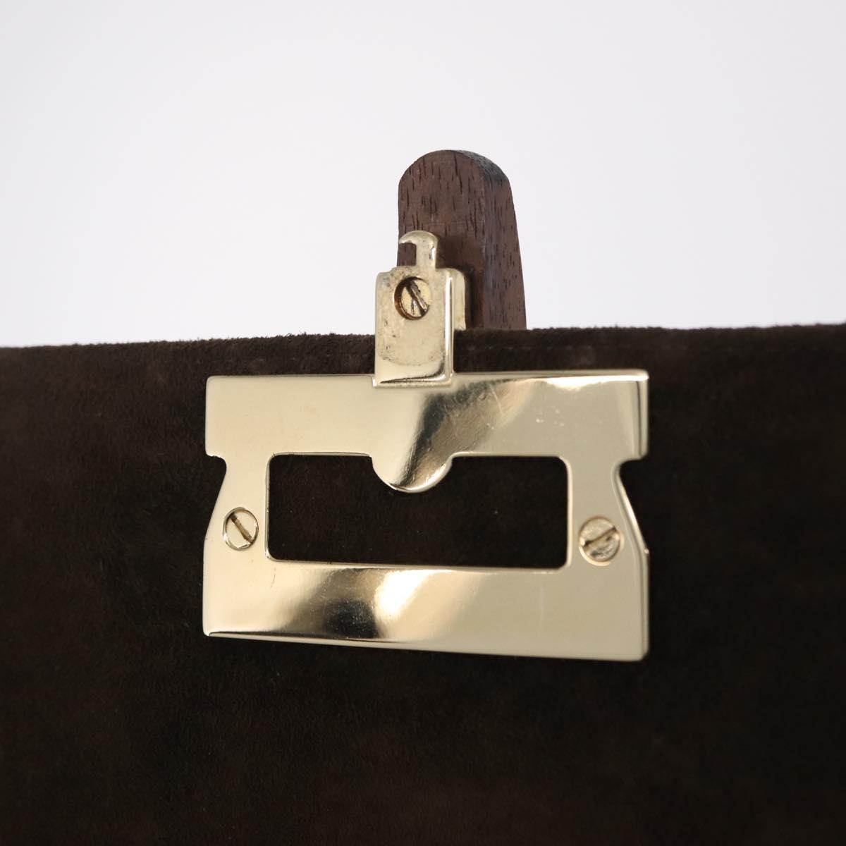 Salvatore Ferragamo Shoulder Bag Suede Khaki Gold Auth 208797