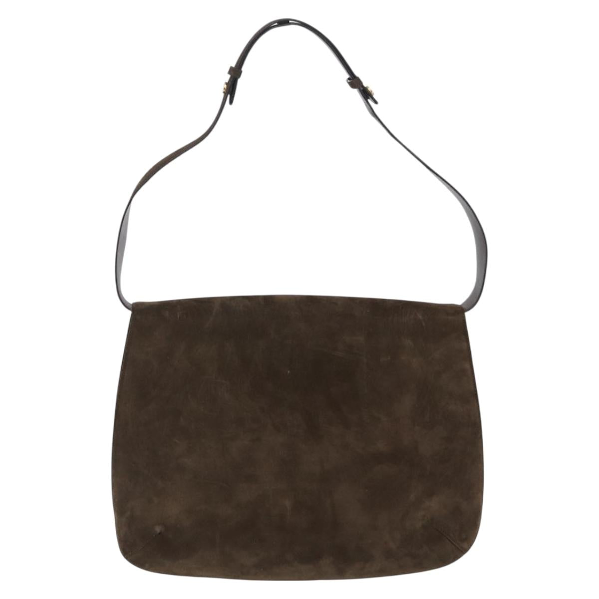 Salvatore Ferragamo Shoulder Bag Suede Khaki Gold Auth 208797