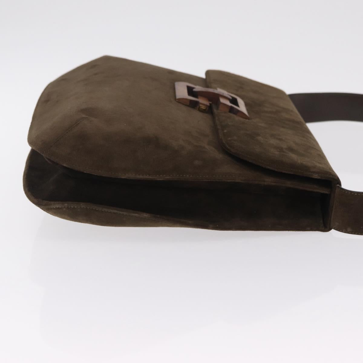 Salvatore Ferragamo Shoulder Bag Suede Khaki Gold Auth 208797