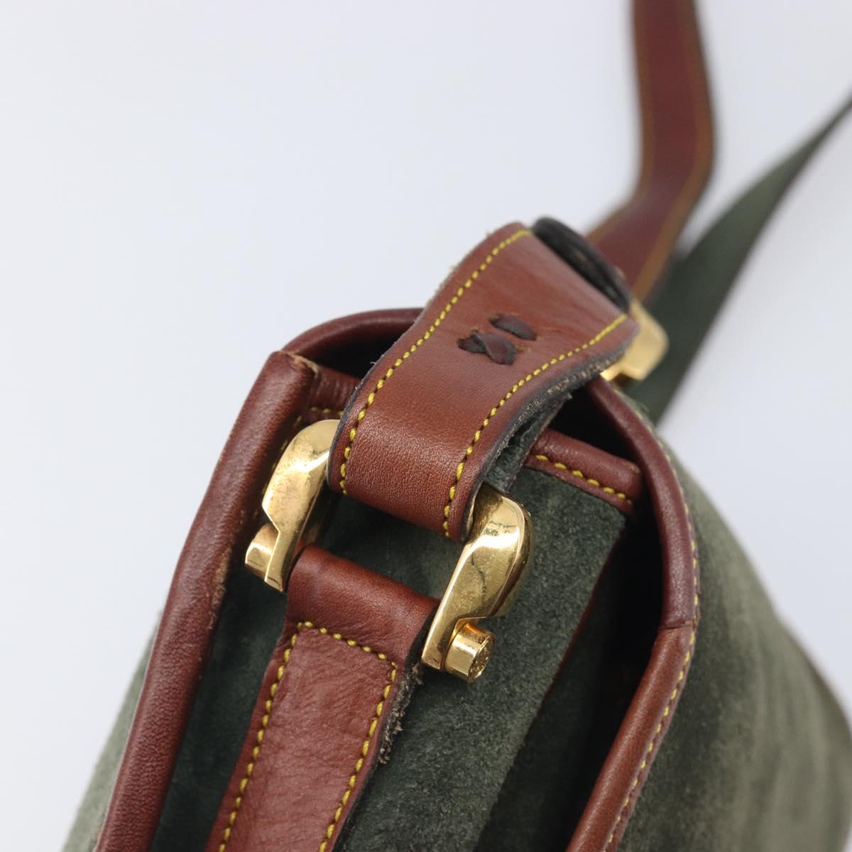 LOEWE Shoulder Bag Suede Green Gold Auth 208798A