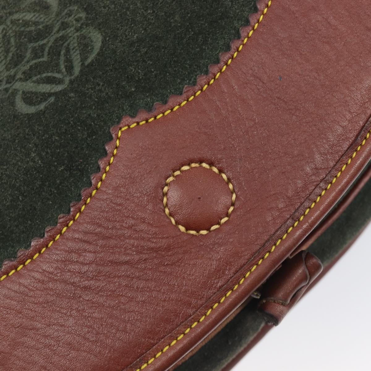 LOEWE Shoulder Bag Suede Green Gold Auth 208798A