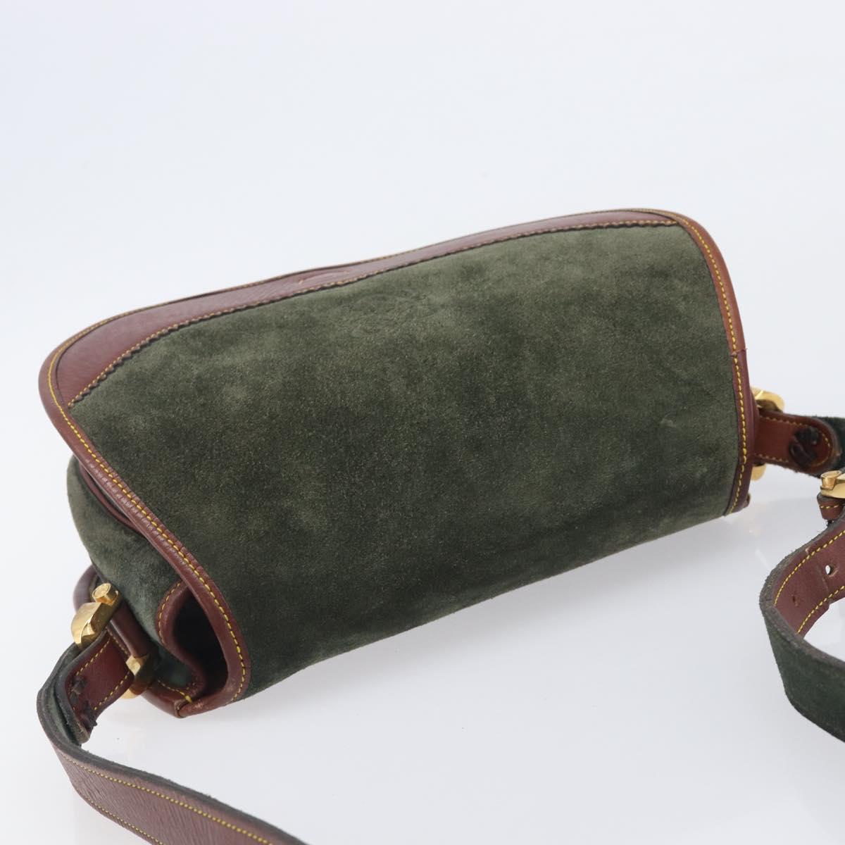LOEWE Shoulder Bag Suede Green Gold Auth 208798A