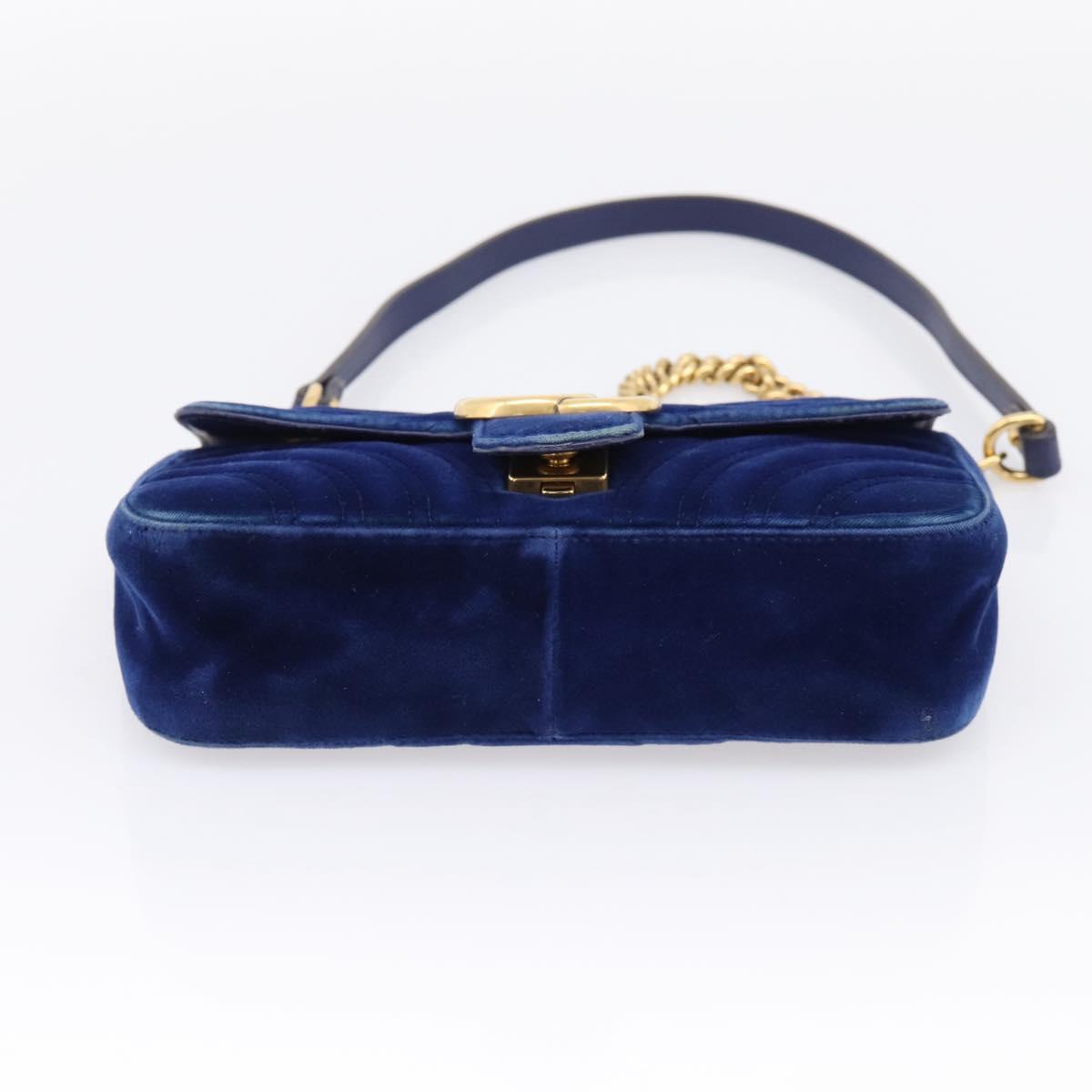 GUCCI GG Marmont Chain Shoulder Bag Velor Blue Gold 446744 Auth 208800V