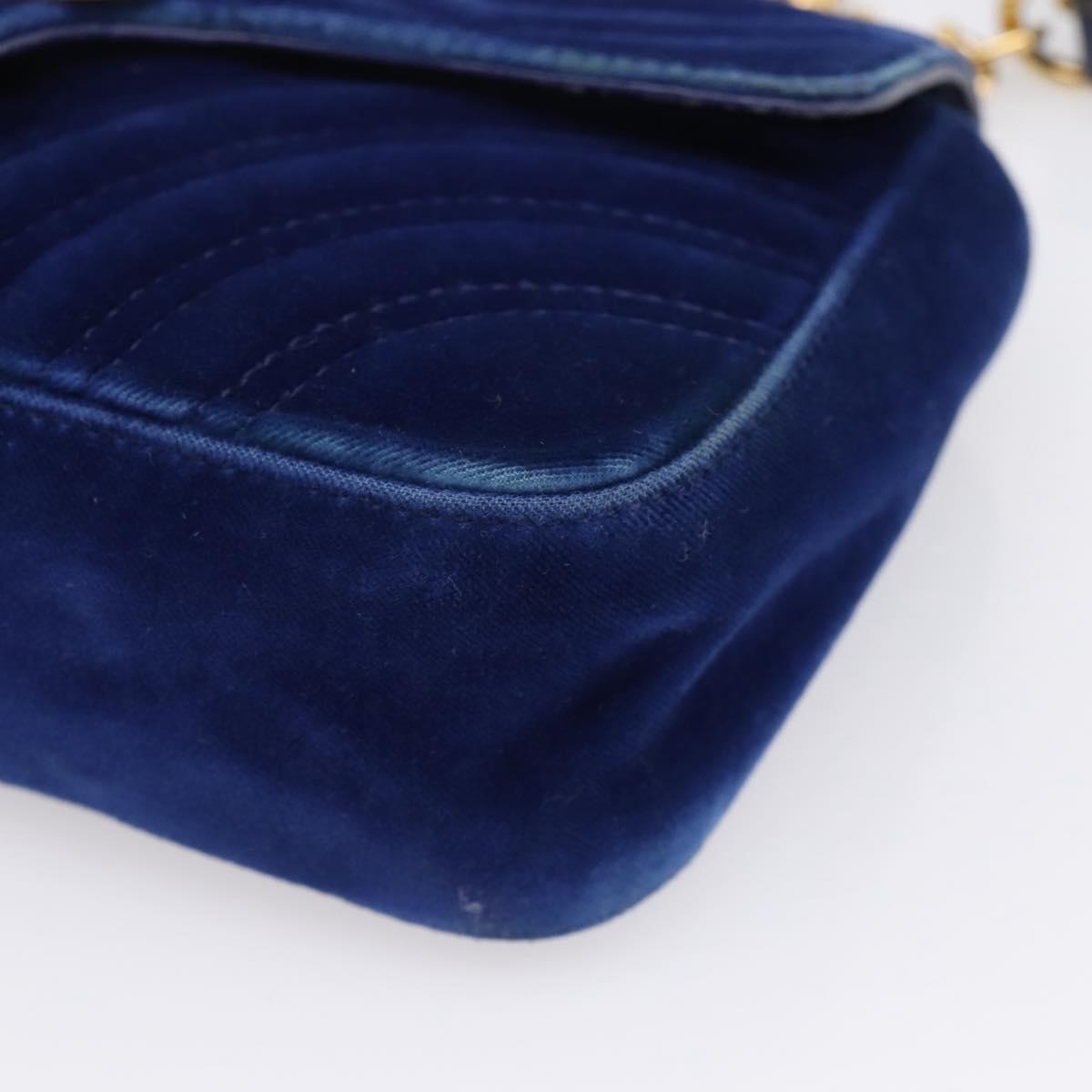 GUCCI GG Marmont Chain Shoulder Bag Velor Blue Gold 446744 Auth 208800V