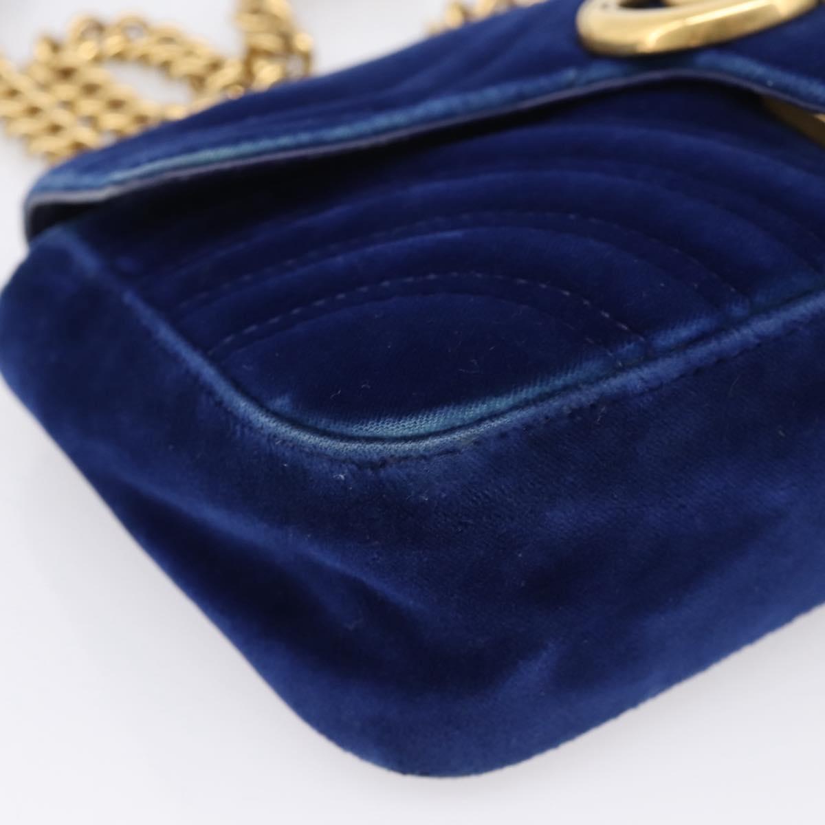 GUCCI GG Marmont Chain Shoulder Bag Velor Blue Gold 446744 Auth 208800V