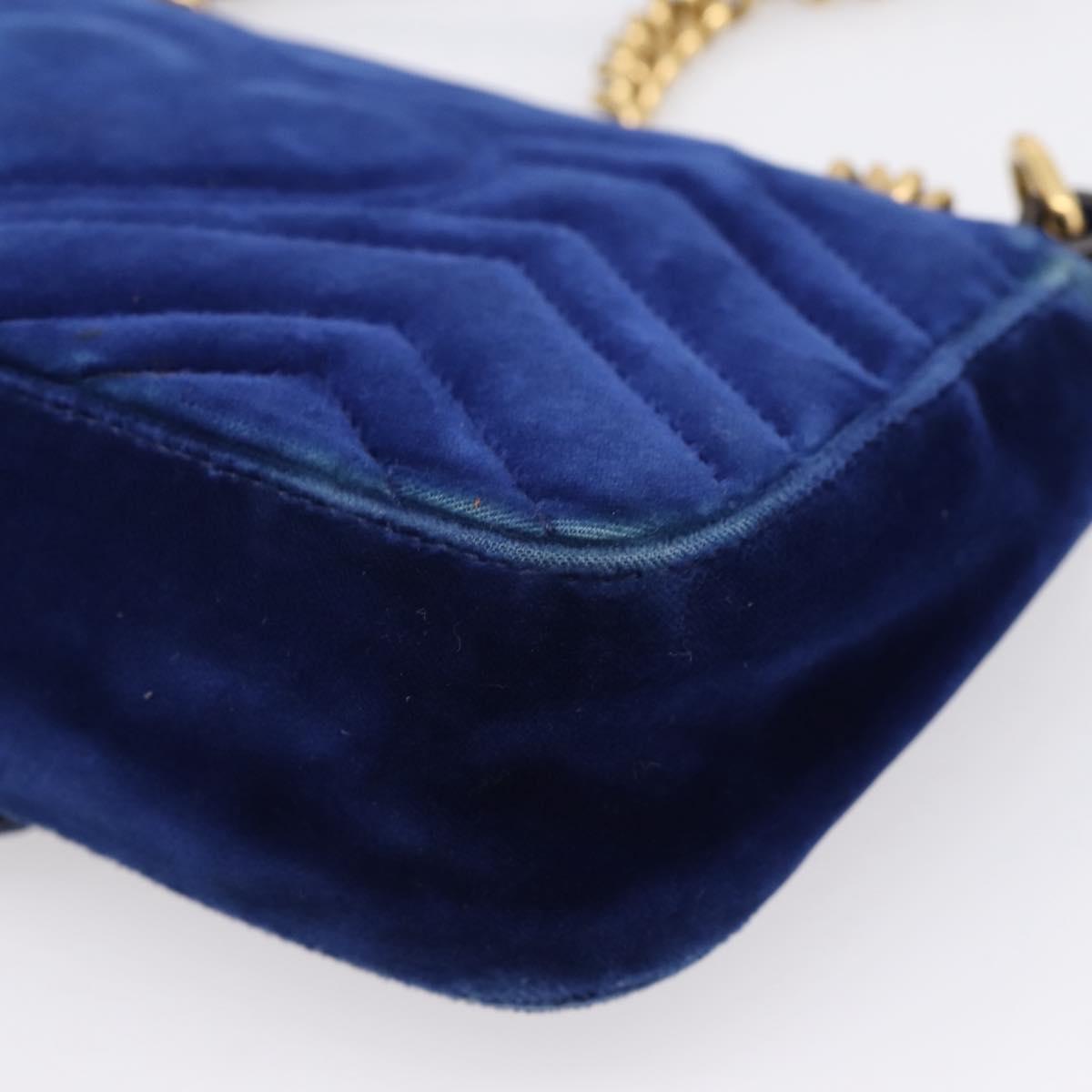 GUCCI GG Marmont Chain Shoulder Bag Velor Blue Gold 446744 Auth 208800V