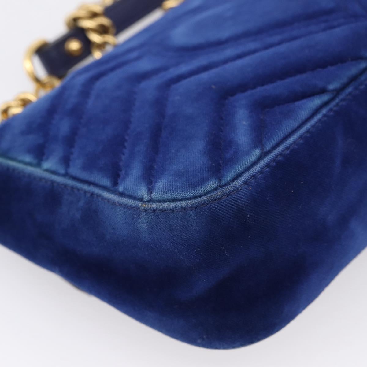 GUCCI GG Marmont Chain Shoulder Bag Velor Blue Gold 446744 Auth 208800V