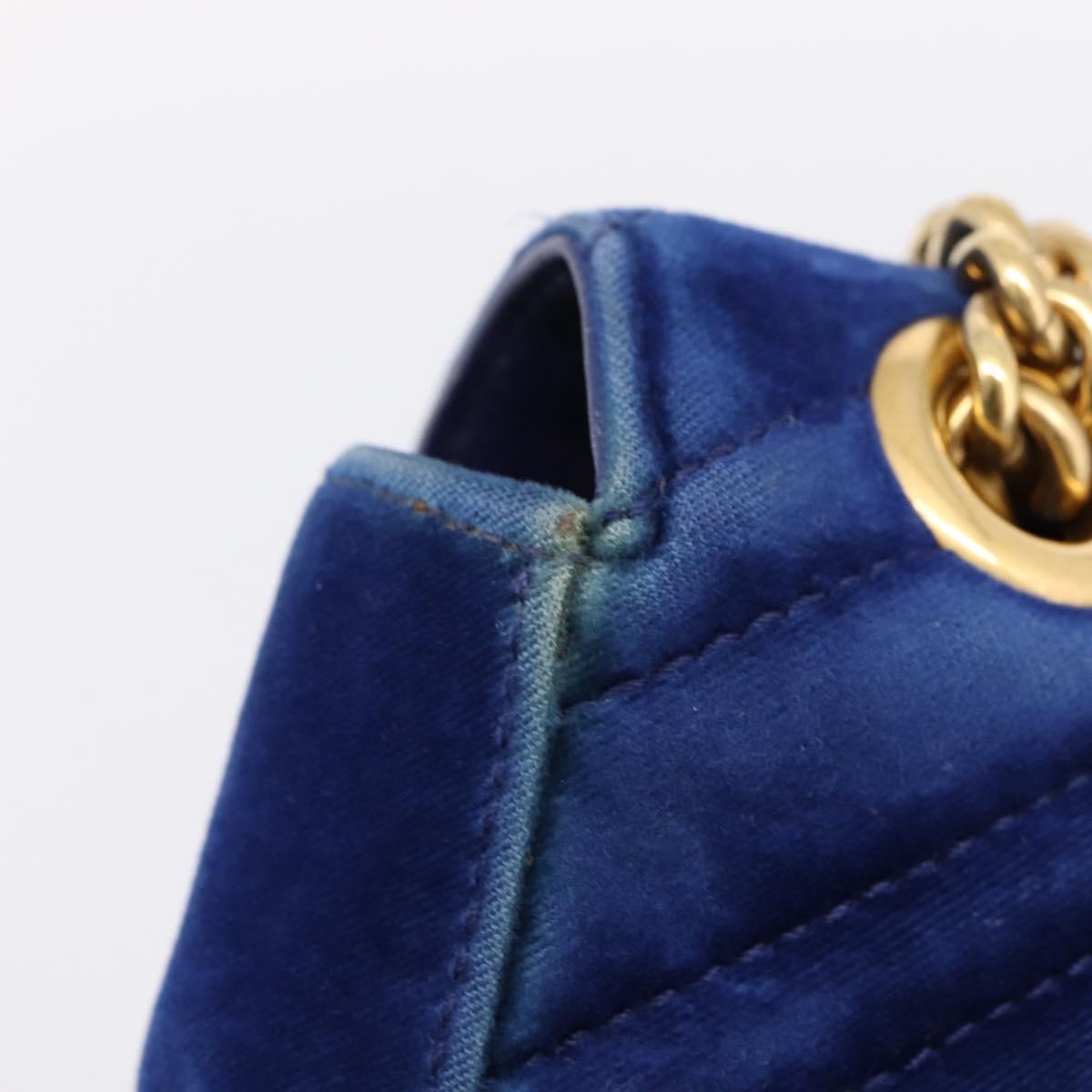 GUCCI GG Marmont Chain Shoulder Bag Velor Blue Gold 446744 Auth 208800V