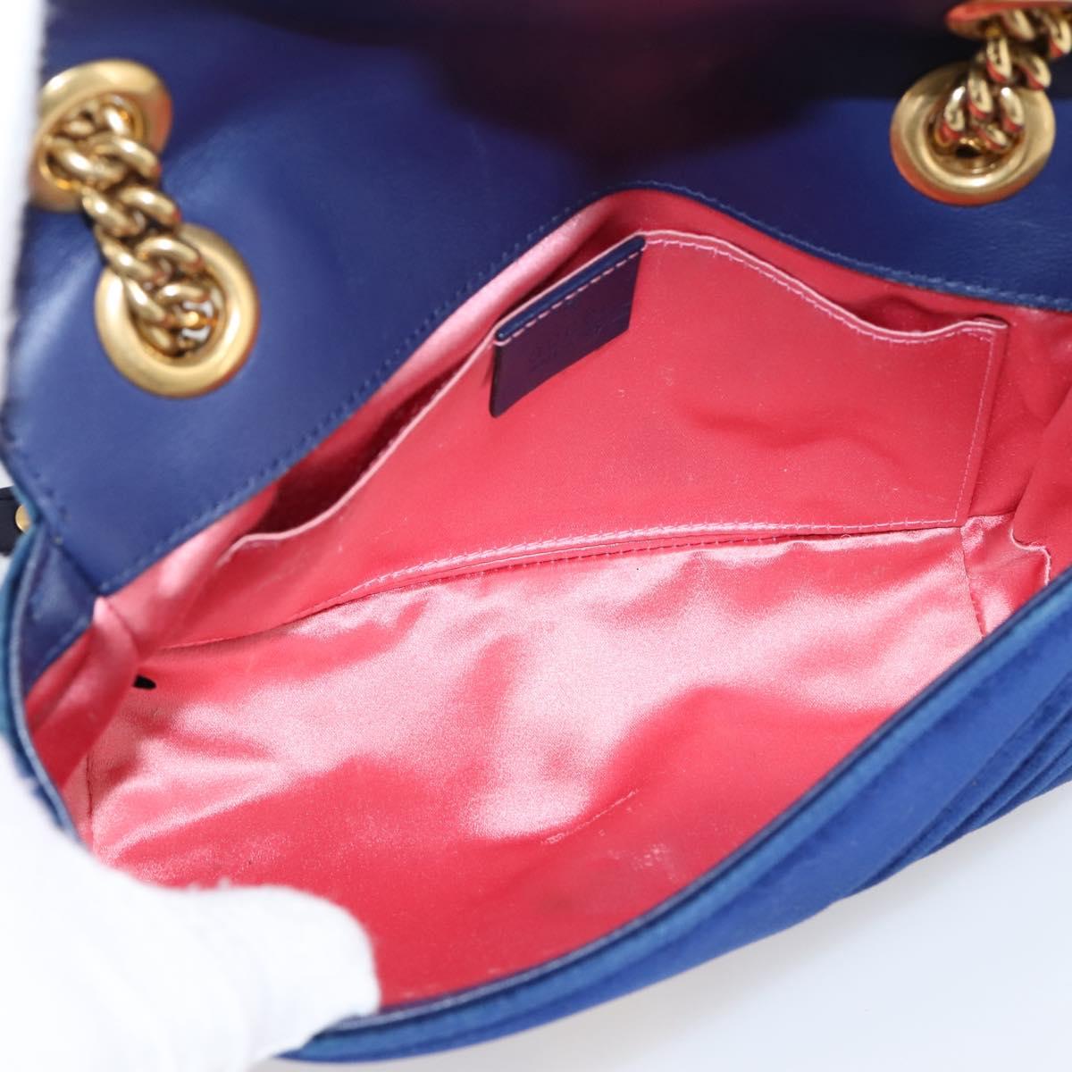GUCCI GG Marmont Chain Shoulder Bag Velor Blue Gold 446744 Auth 208800V