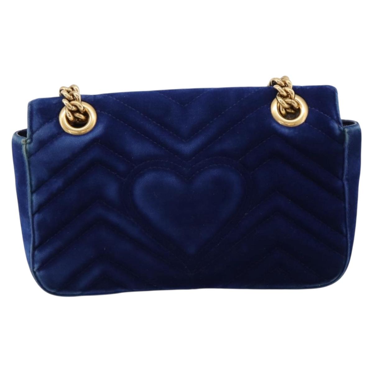 GUCCI GG Marmont Chain Shoulder Bag Velor Blue Gold 446744 Auth 208800V