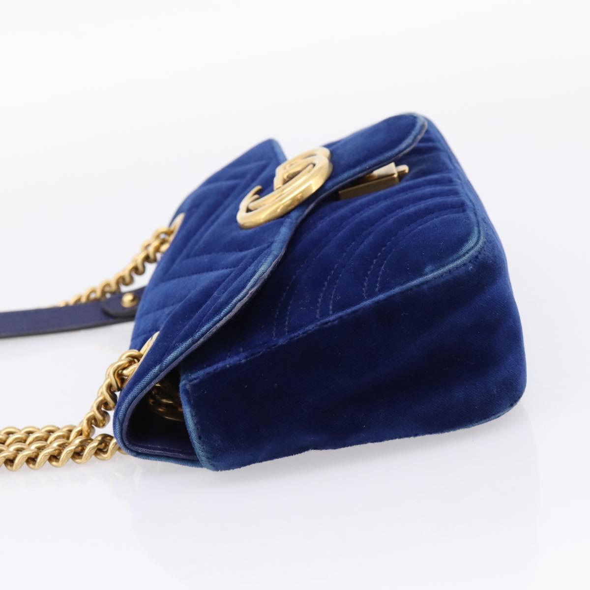 GUCCI GG Marmont Chain Shoulder Bag Velor Blue Gold 446744 Auth 208800V