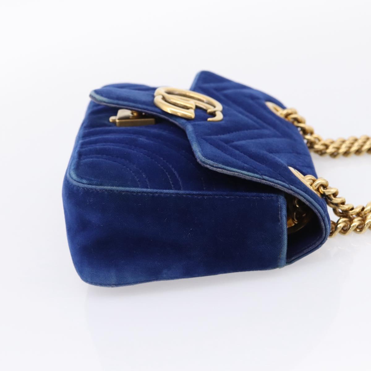 GUCCI GG Marmont Chain Shoulder Bag Velor Blue Gold 446744 Auth 208800V