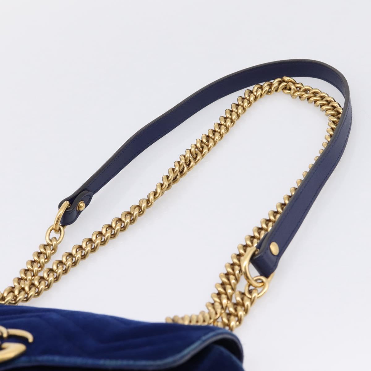 GUCCI GG Marmont Chain Shoulder Bag Velor Blue Gold 446744 Auth 208800V