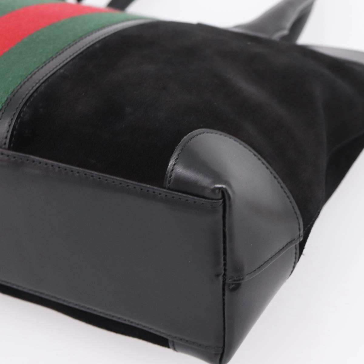 GUCCI Web Sherry Line Hand Bag Suede Leather Black Silver 33890 Auth 208802V