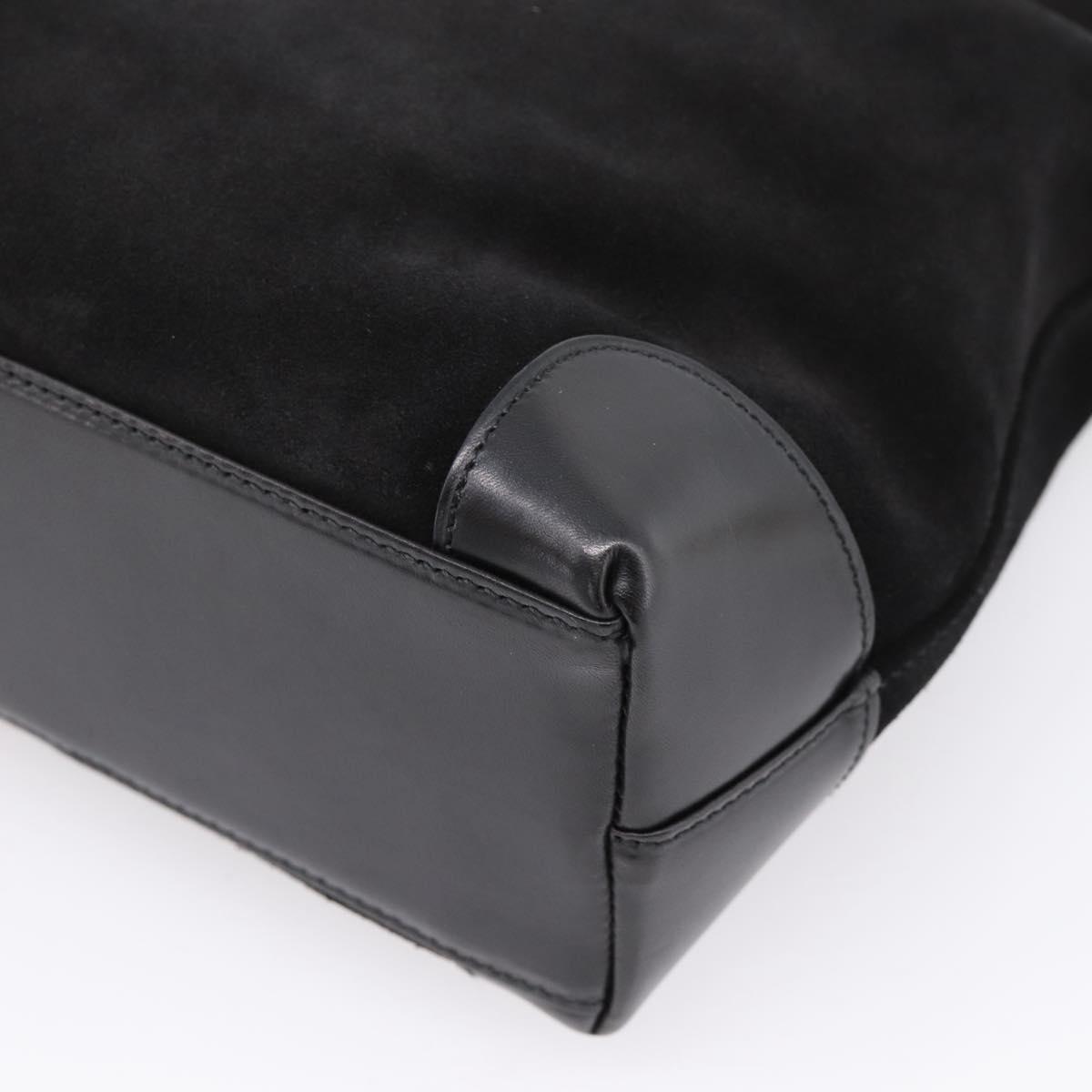 GUCCI Web Sherry Line Hand Bag Suede Leather Black Silver 33890 Auth 208802V