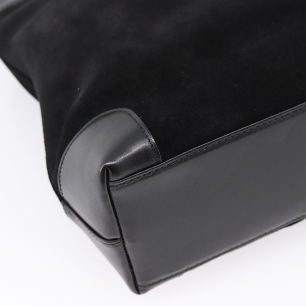 GUCCI Web Sherry Line Hand Bag Suede Leather Black Silver 33890 Auth 208802V
