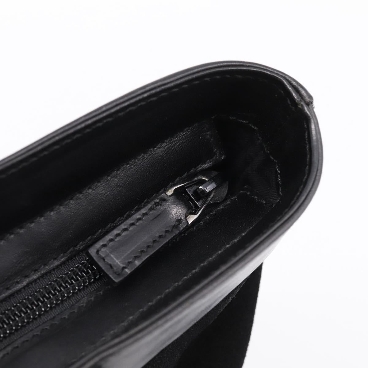 GUCCI Web Sherry Line Hand Bag Suede Leather Black Silver 33890 Auth 208802V
