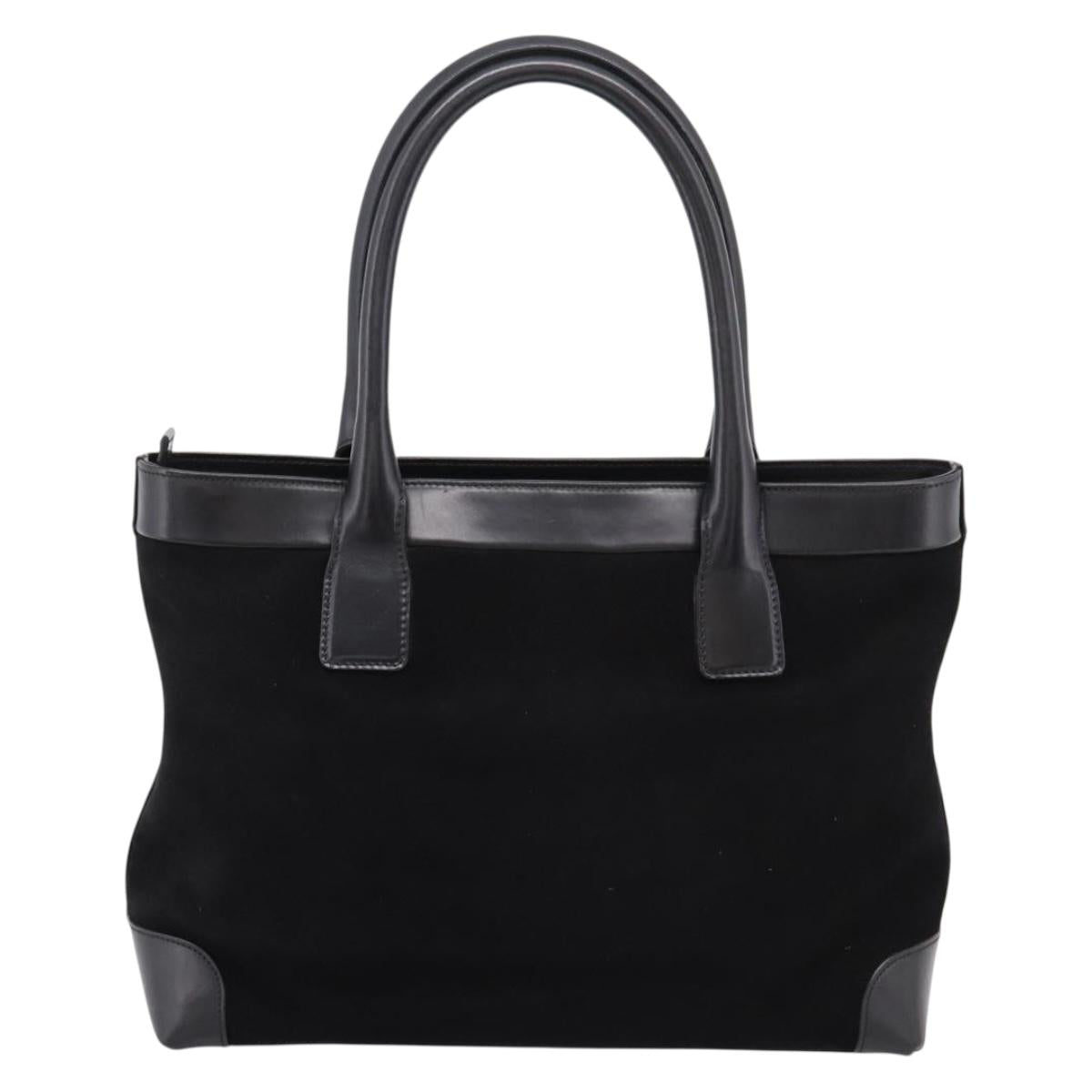 GUCCI Web Sherry Line Hand Bag Suede Leather Black Silver 33890 Auth 208802V