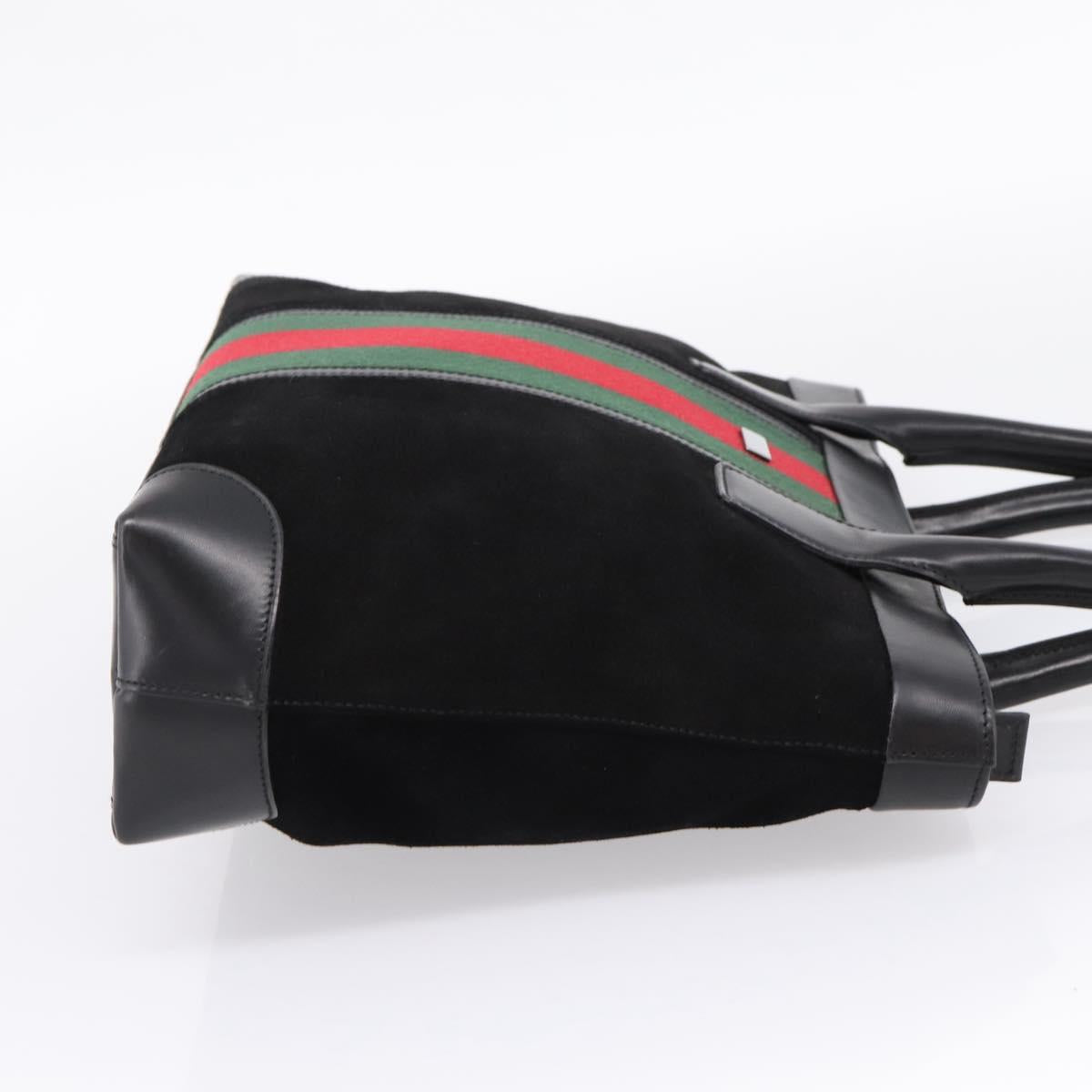 GUCCI Web Sherry Line Hand Bag Suede Leather Black Silver 33890 Auth 208802V