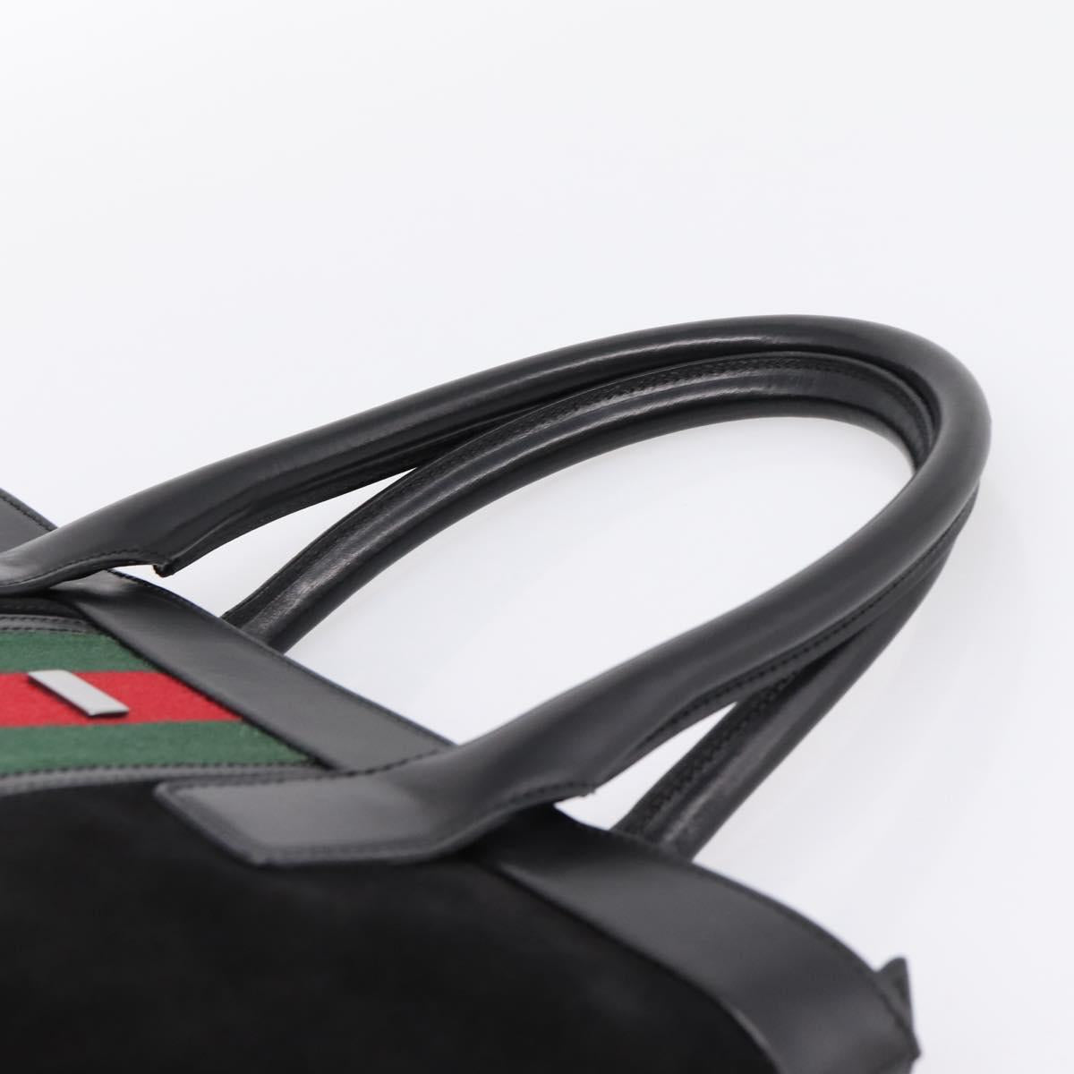 GUCCI Web Sherry Line Hand Bag Suede Leather Black Silver 33890 Auth 208802V