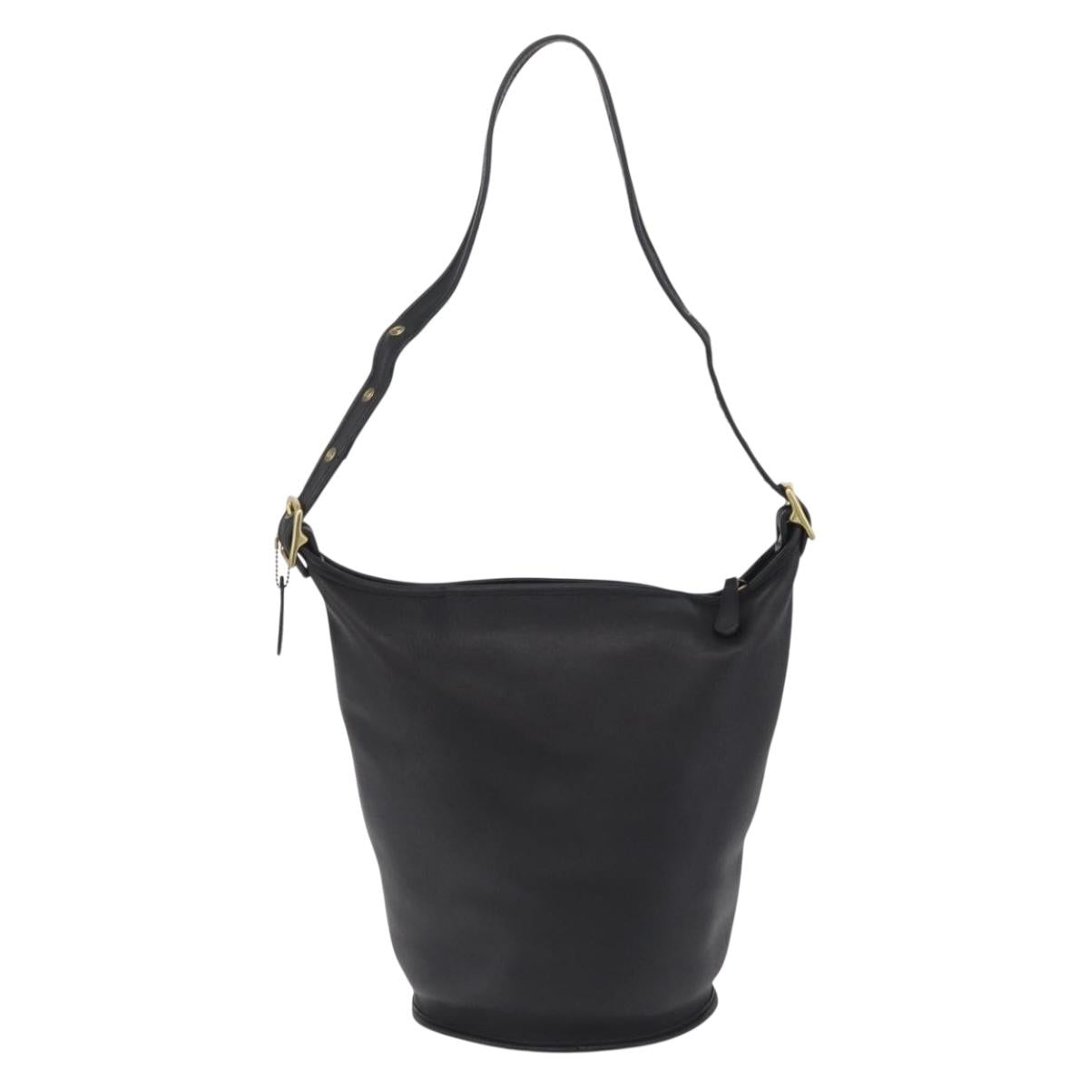 Coach Shoulder Bag Leather Black Gold Auth 208805A