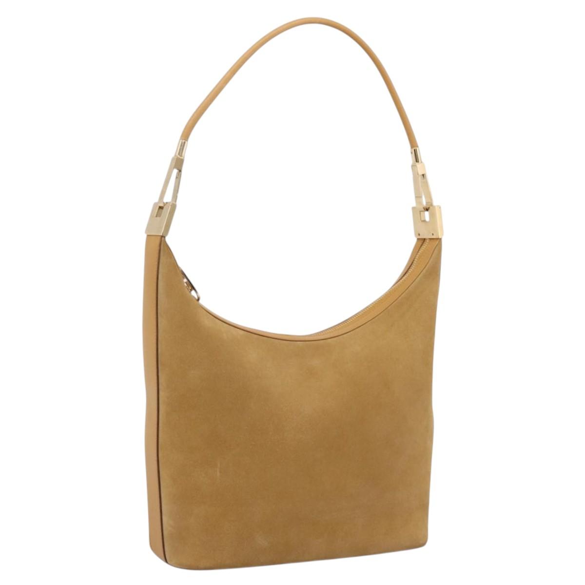 GUCCI Shoulder Bag Suede Beige Gold 001 3814 Auth 208807