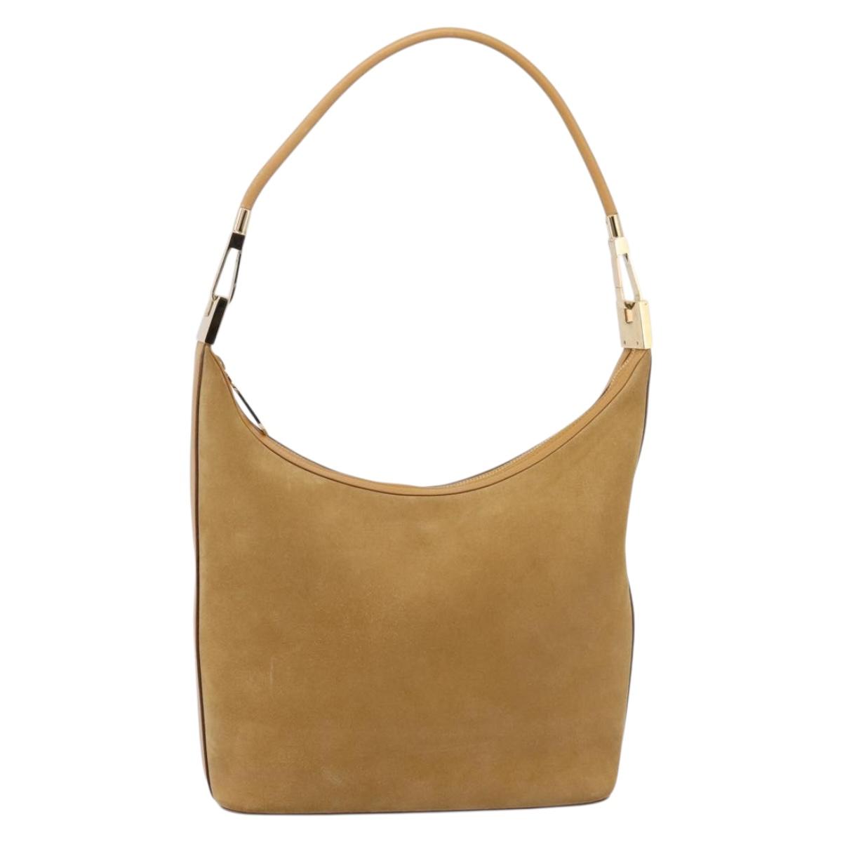 GUCCI Shoulder Bag Suede Beige Gold 001 3814 Auth 208807