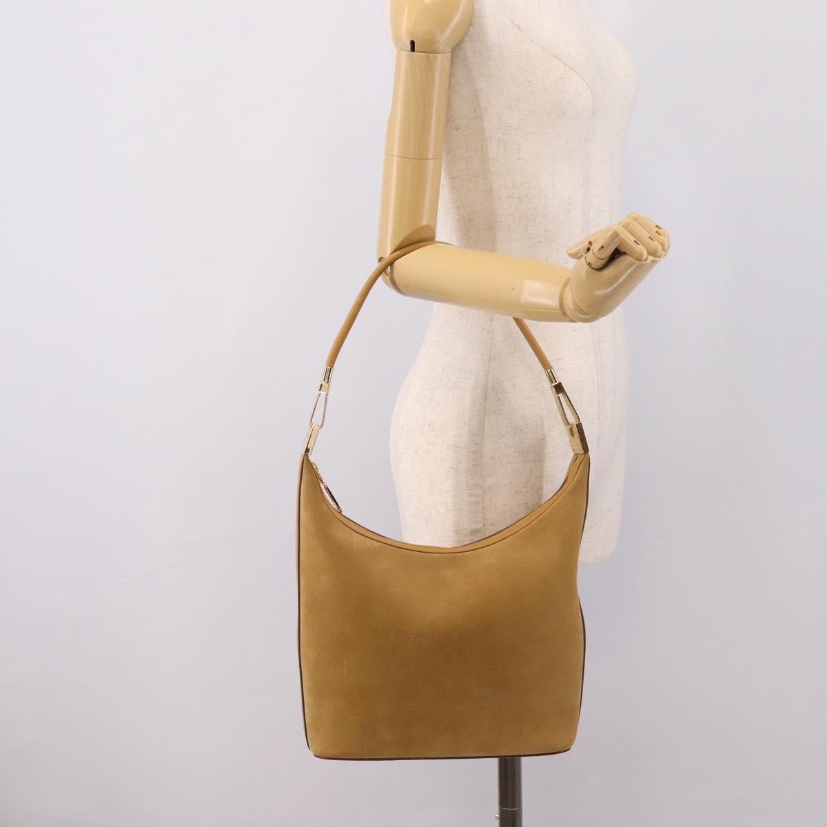 GUCCI Shoulder Bag Suede Beige Gold 001 3814 Auth 208807