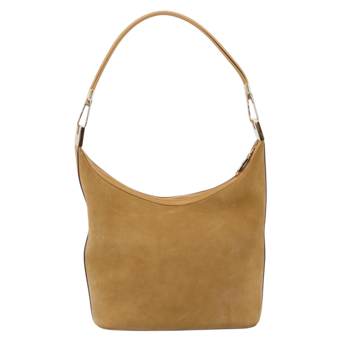 GUCCI Shoulder Bag Suede Beige Gold 001 3814 Auth 208807