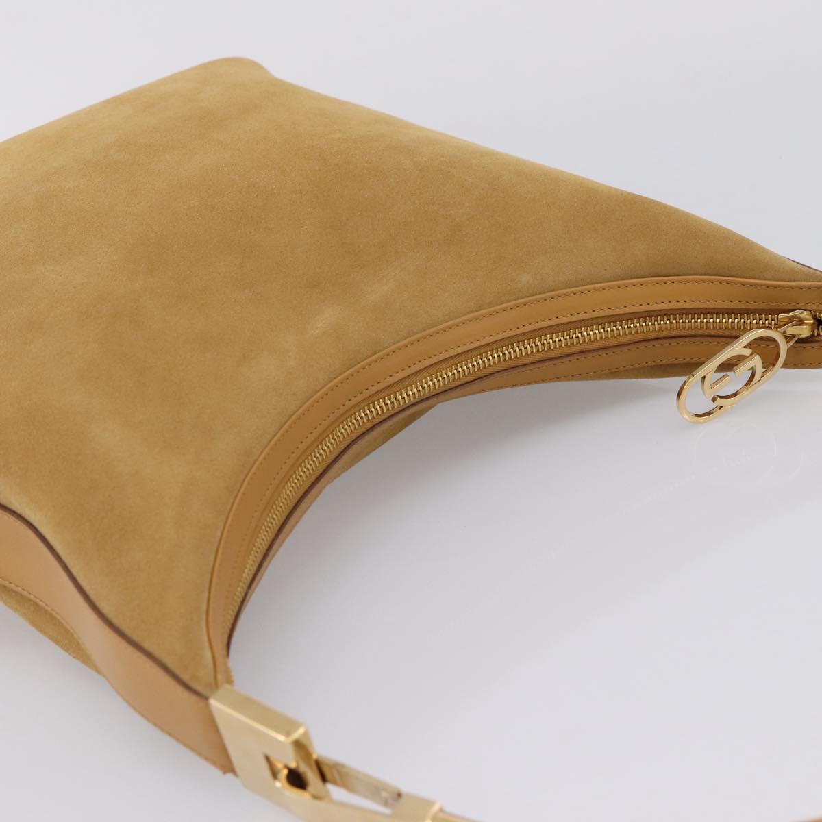 GUCCI Shoulder Bag Suede Beige Gold 001 3814 Auth 208807