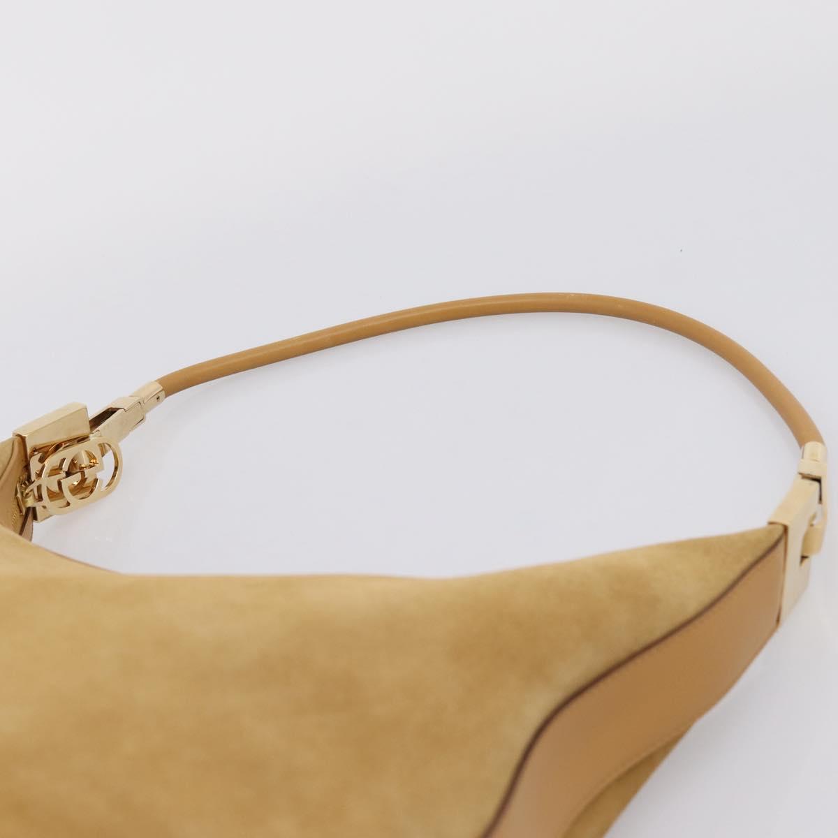 GUCCI Shoulder Bag Suede Beige Gold 001 3814 Auth 208807
