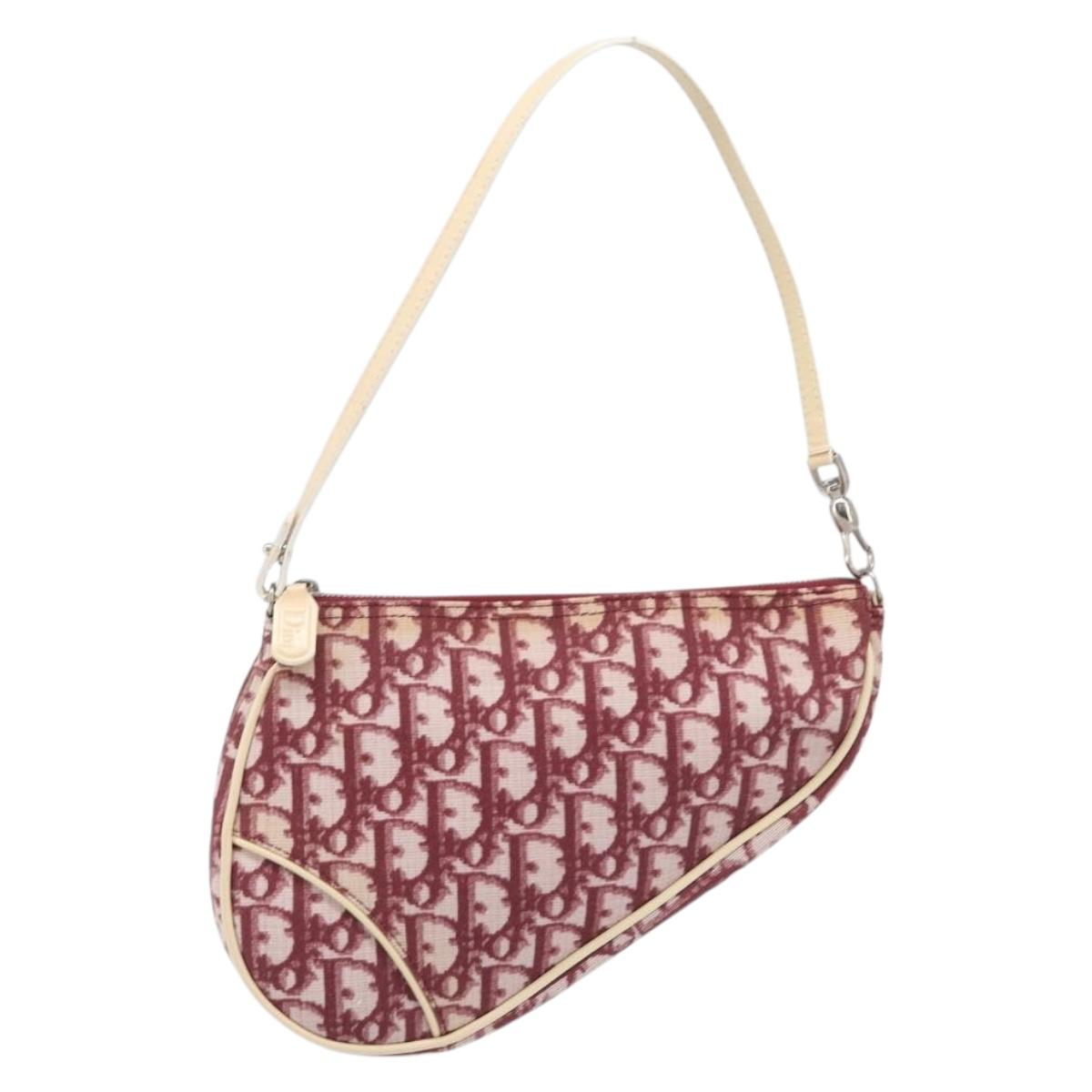 Christian Dior Trotter Canvas Saddle Pouch PVC Red Silver Auth 208809V