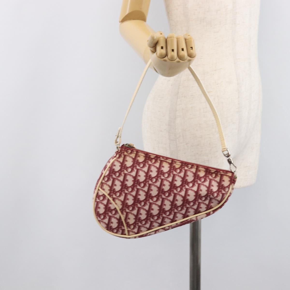 Christian Dior Trotter Canvas Saddle Pouch PVC Red Silver Auth 208809V