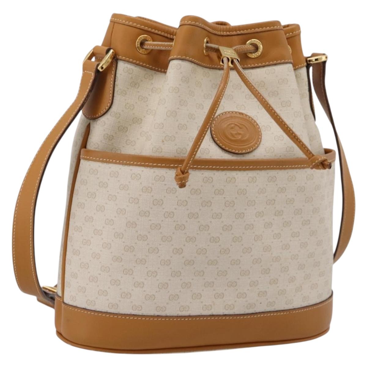 GUCCI Micro GG Supreme Shoulder Bag PVC White Gold Auth 208815