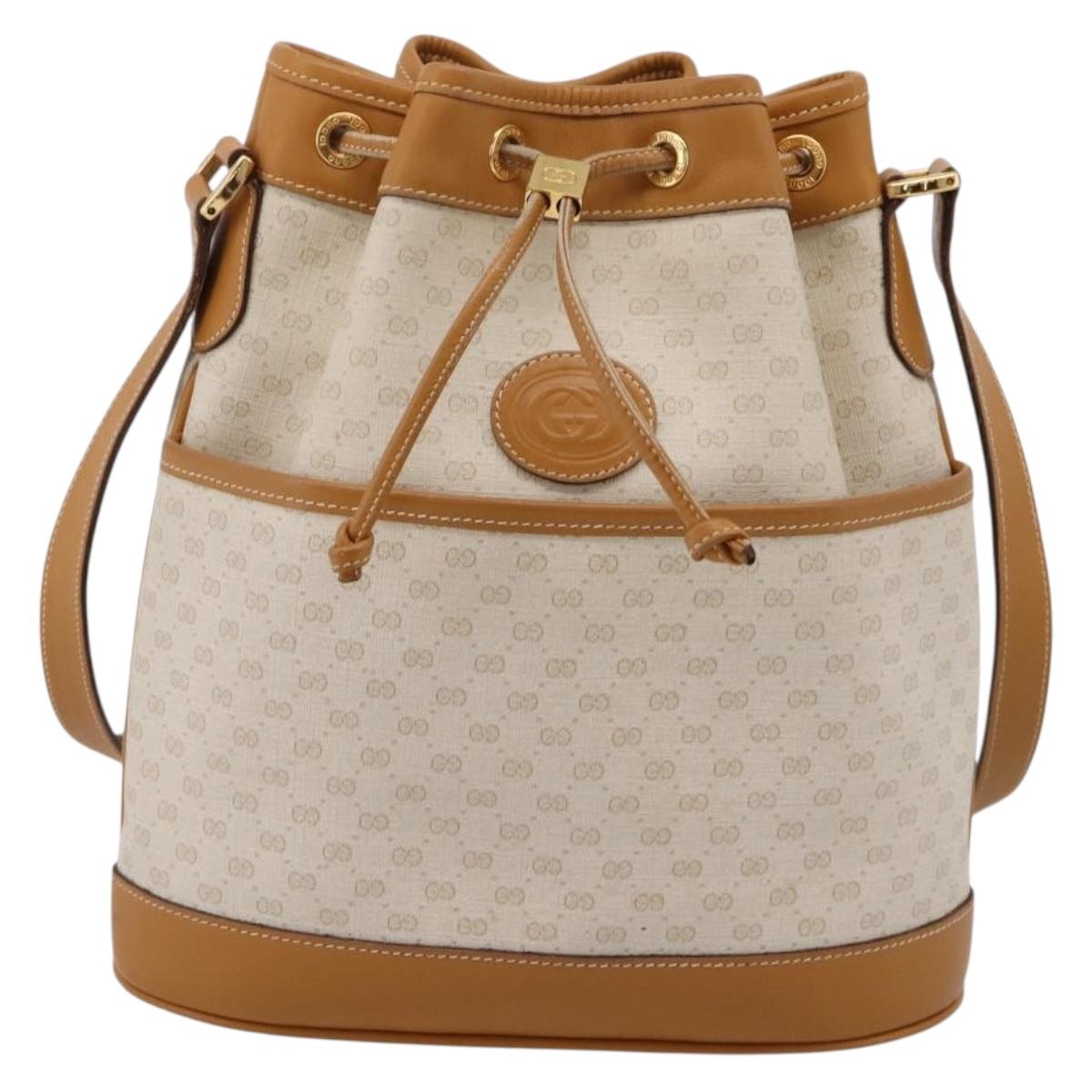 GUCCI Micro GG Supreme Shoulder Bag PVC White Gold Auth 208815