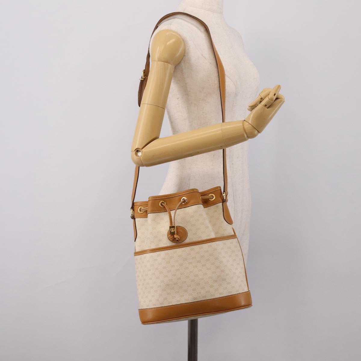 GUCCI Micro GG Supreme Shoulder Bag PVC White Gold Auth 208815