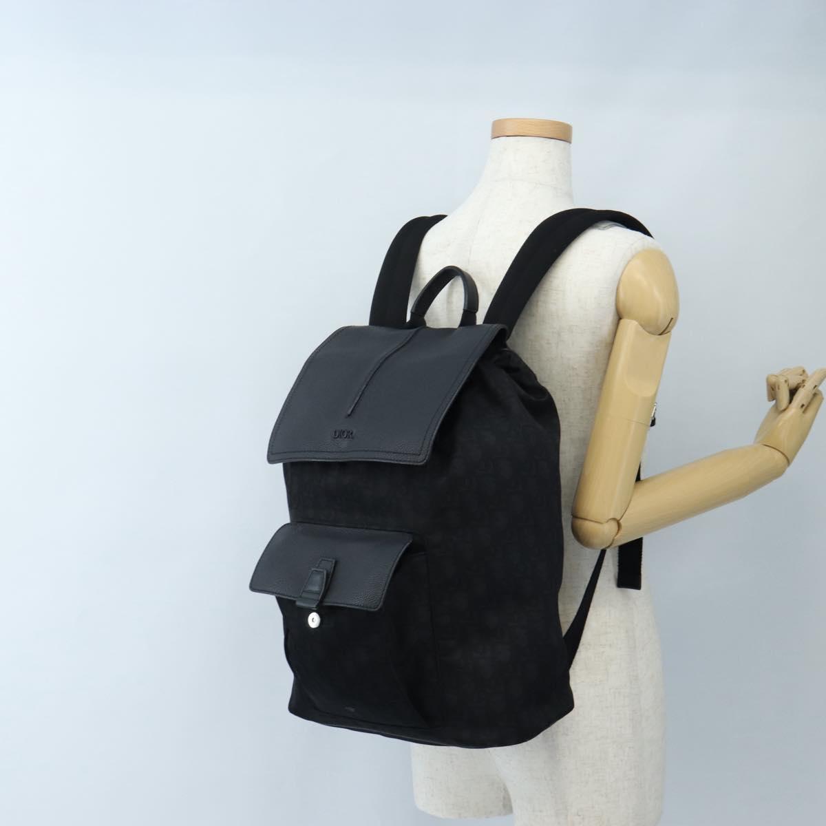 Christian Dior Trotter Motion Oblique Backpack Nylon Black Silver Auth 208828V