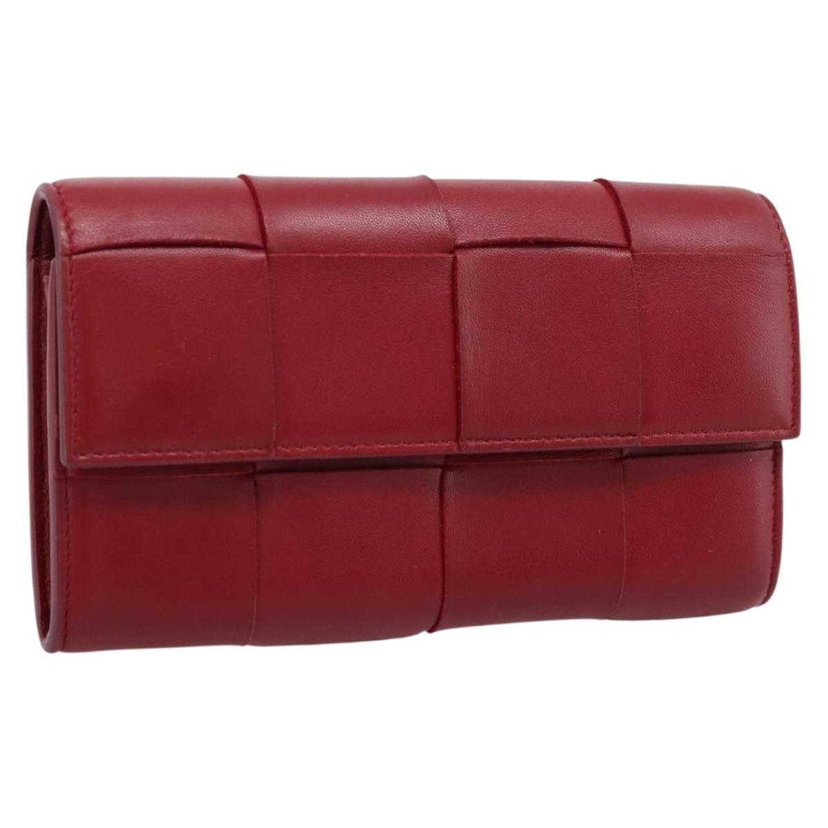 Bottega Veneta MAXI INTRECCIATO Cassette Long Wallet Leather Red Auth 208830V