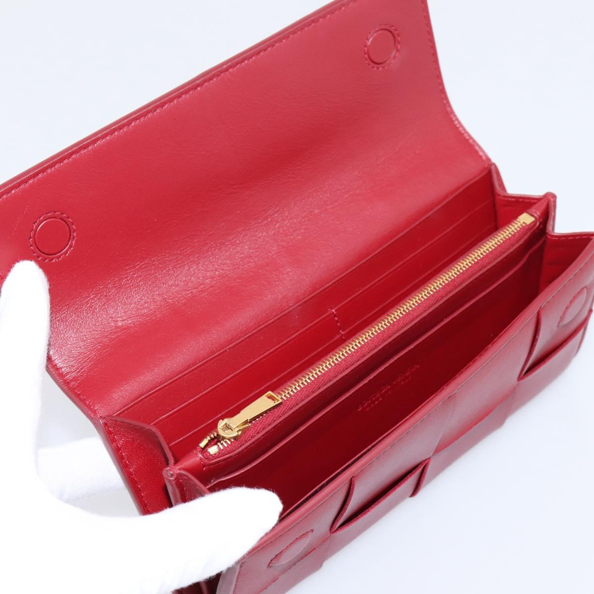 Bottega Veneta MAXI INTRECCIATO Cassette Long Wallet Leather Red Auth 208830V