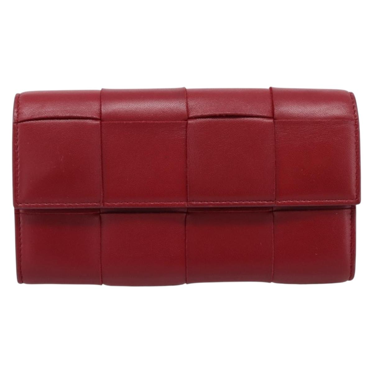 Bottega Veneta MAXI INTRECCIATO Cassette Long Wallet Leather Red Auth 208830V