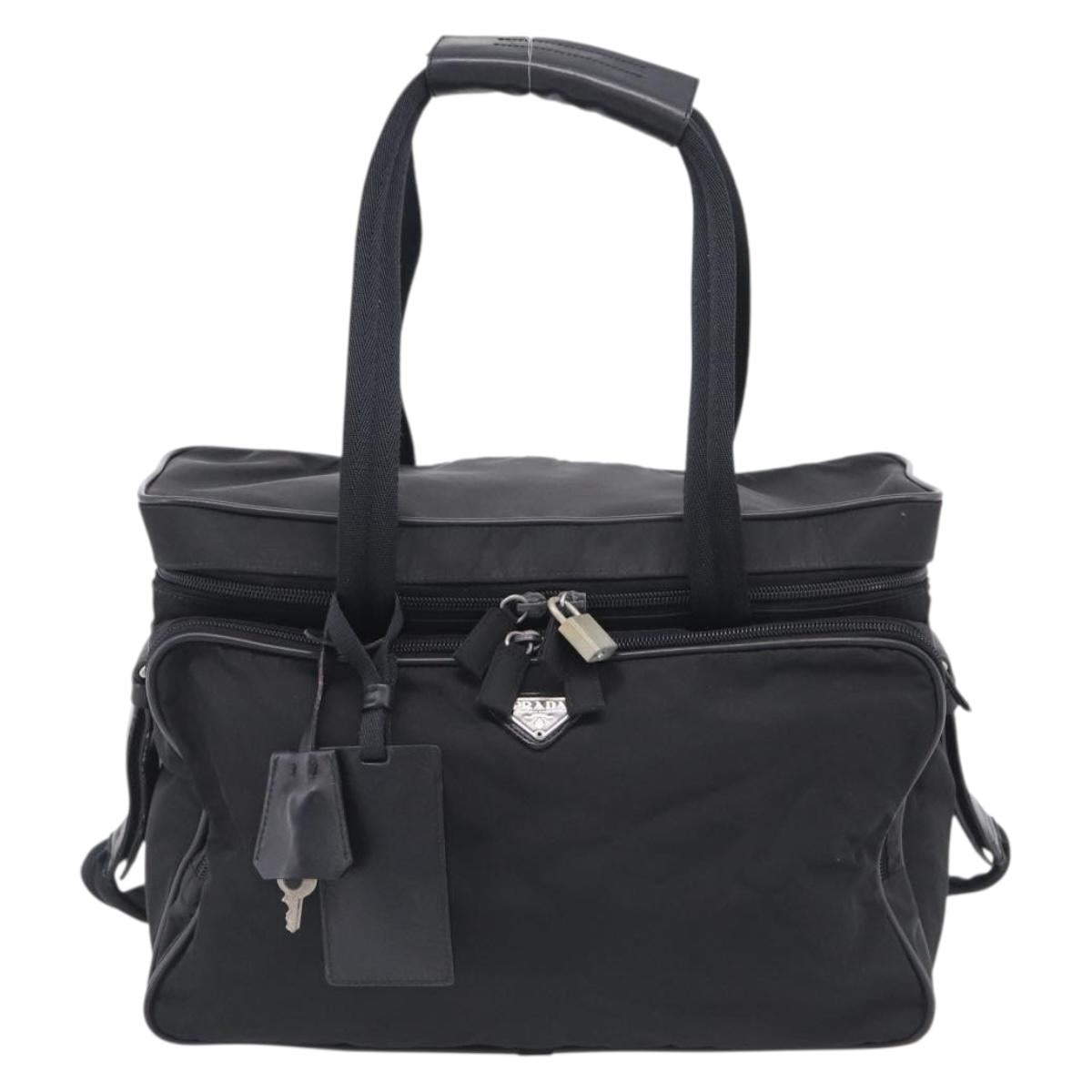 PRADA Hand Bag Nylon 2way Black Silver Auth 208832