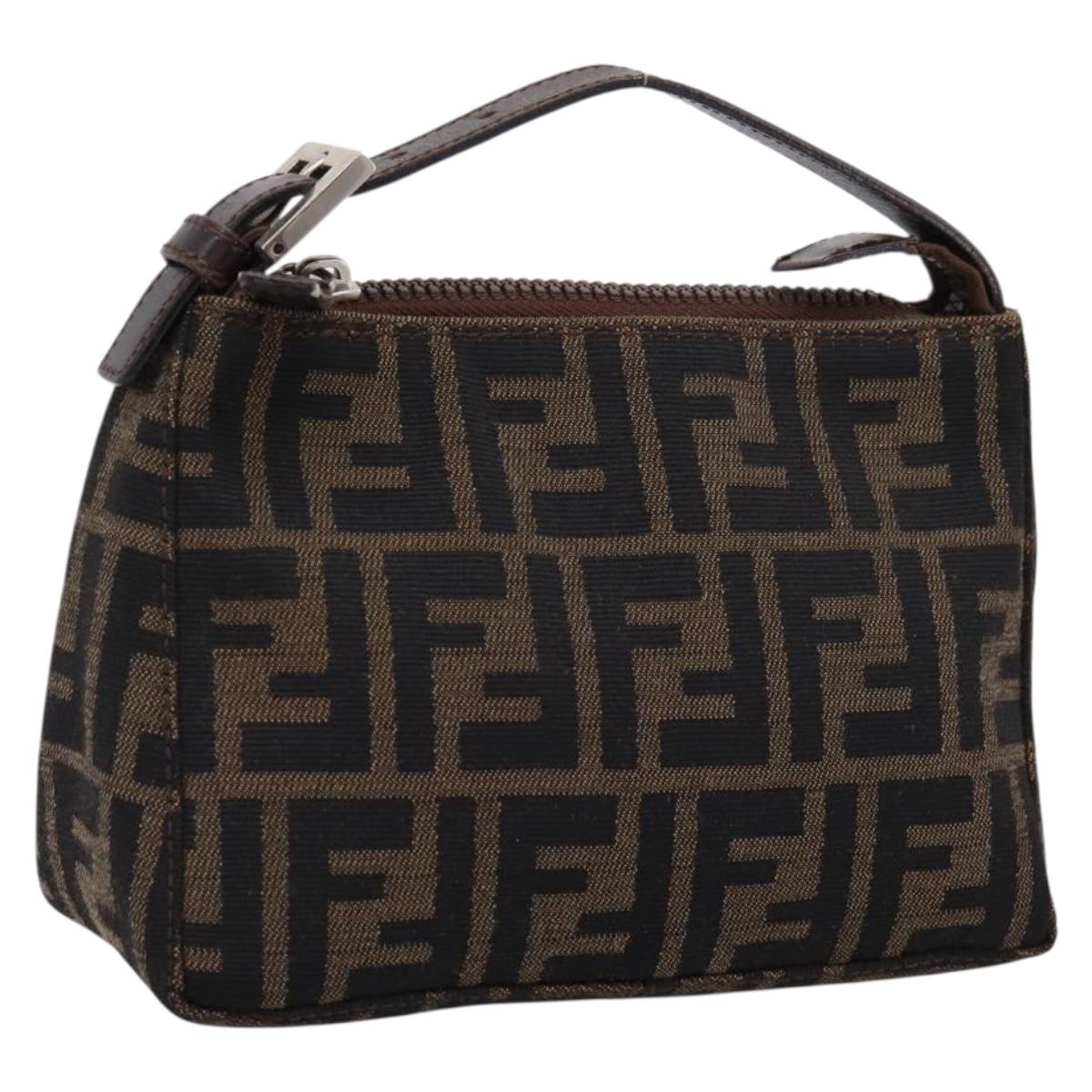 FENDI Zucca Canvas Pouch Black Silver Auth 208837