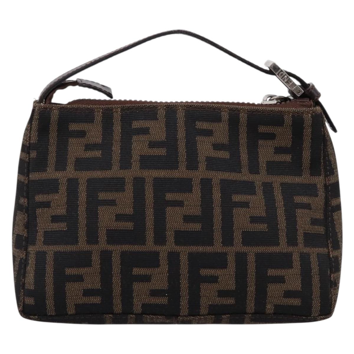 FENDI Zucca Canvas Pouch Black Silver Auth 208837